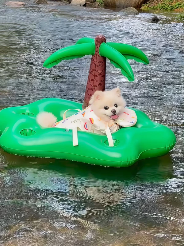 Inflatable Dog Swimming Ring Water Float Bed Coconut Tree shaped Lounge Outdoor Pet Toy Thickened Portable New Style PVC 5kg