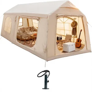 Inflatable Double Layer Square Camping Tent Waterproof Oxford Fabric Four-Season Rectangular Structure Air Glamping Tent