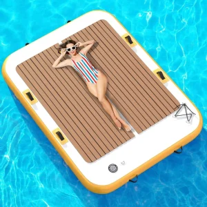 Aufblasbares Drop-Stitch-Schwimmdock 1,80 m x 1,50 m x 15 cm PVC Drop-Stitch-Plattform mit Motorhalterung für den Einsatz am Angelsee