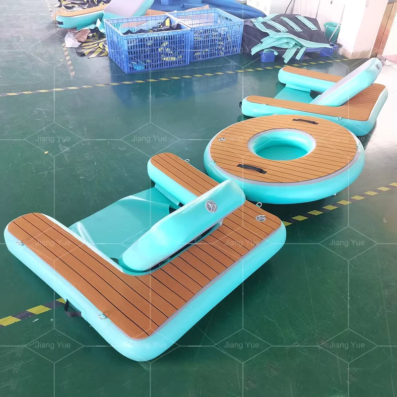 Sofá Flotante Inflable Drop Stitch, Silla de Juego de Agua al Aire Libre de un Solo Asiento con Teak EVA