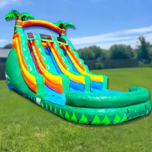Inflatable Dry Wet Dual Purpose Trampoline Children Custom Made Palm Tree Theme PVC Material CE Certified 20 Person Capacity