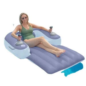 Lounger Inflável Elétrico Flutuante para Adultos em PVC com Hélice Embutida para Uso em Piscinas ao Ar Livre, Encosto Dobrável e Sombrinha de Verão