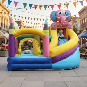 Inflatable Elephant Pencil Theme Bouncy Castle with Slide Thickened Oxford Cloth for Home Yard Kids Playground Parent Child Fun