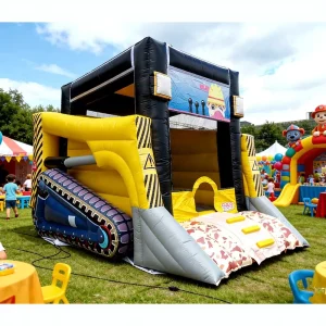 Castelo Inflável Escavadora, Casa de Saltar Personalizada, PVC Durável, Capacidade de 280KG, Montagem Fácil, Publicidade para Festas de Crianças
