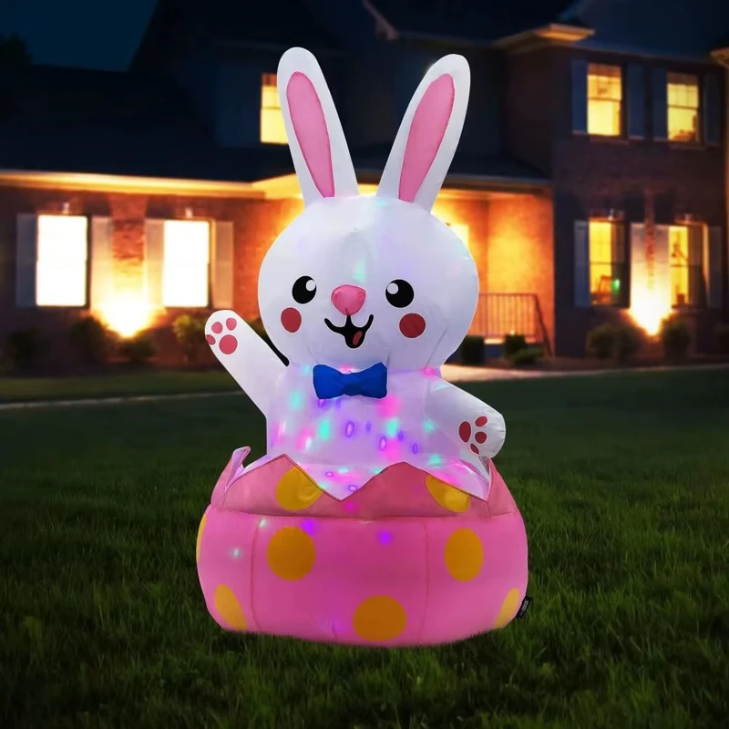 Penjualan Pabrik Inflatable Kelinci Pink Paskah, Mainan Inflatable Kartun Kelinci Telur Paskah dengan Lampu LED
