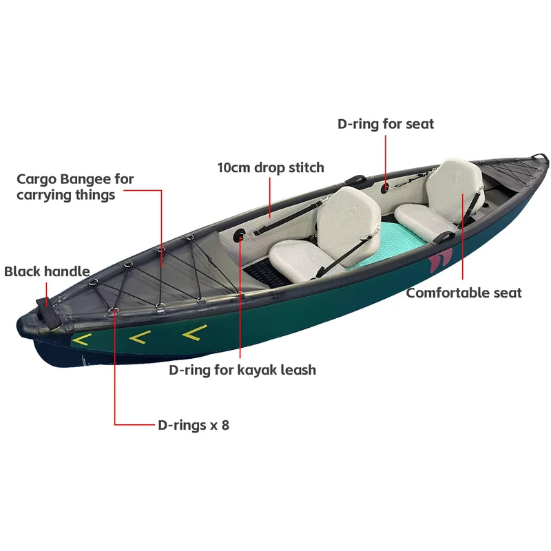 Kayak Gonfiabile per Pesca in PVC con Bag per Kayak Hardshell Drop Stitch, Facile da Trasportare e Smontabile