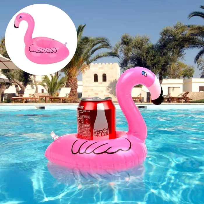 Portavasos Inflable de Flamenco para Fiestas en la Piscina, Diversión de Verano en la Playa, Mini Anillo de Natación Duradero y Bonito