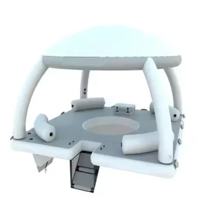 Bar flotante inflable, isla de agua, plataforma de natación con tienda
