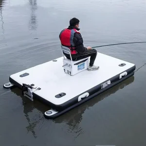 Aufblasbare Schwimmplattform mit Außenbordmotorhalterung PVC Angetriebene Schwimmplattform für Angeln See Fluss