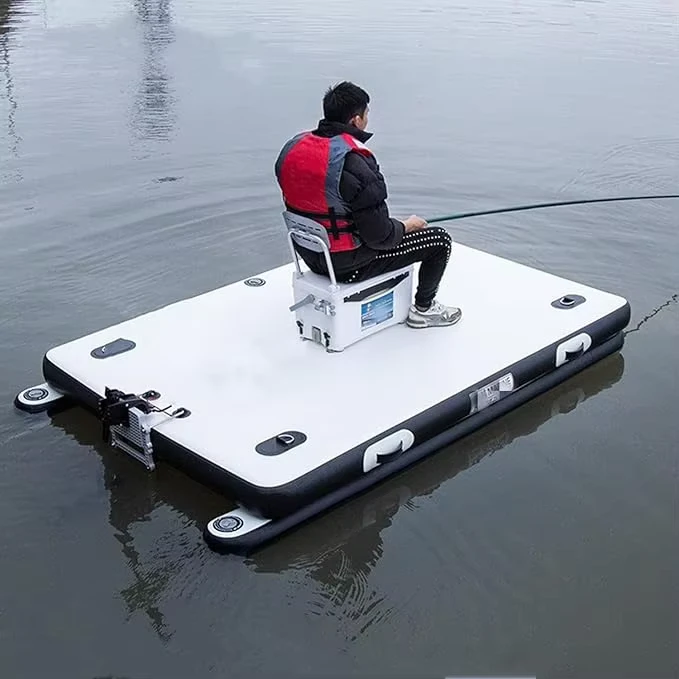Piattaforma Galleggiante Gonfiabile con Supporto per Motore Fuoribordo in PVC per Pesca, Lago, Fiume
