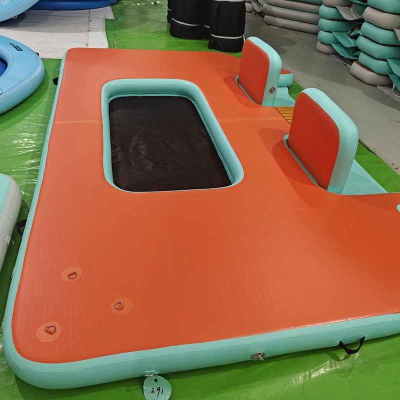 Inflatable Floating Dock with Mesh Lake Floats with Boat Ramp Tanning Pool Lounger Water Hammock for Family Party Sea River