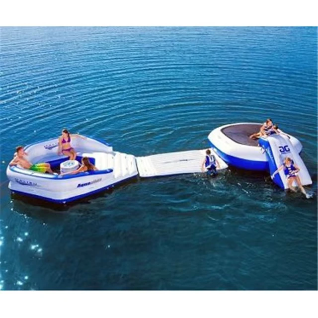 Île flottante gonflable pour fête, flotteurs gonflables, air lounger avec combos trampoline