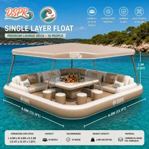Inflatable Floating Leisure Dock with Canopy Sofa Bar Table for 10 People Yacht Lake Pool Resort Use