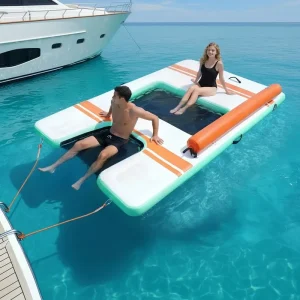Inflatable Floating Pet Water Rampe Pour Chien Gonflable Inflatable Floating Sea Pool Portable Pet Floating Dock with Netting