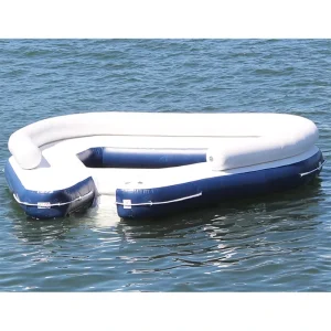 Inflatable Floating Pontoon Dock Island PVC Water Lounge Platform with EVA Teak Deck Pad for Lake Ocean Party