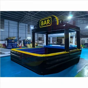 Bar Inflable Flotante con Asientos Pub Publicitario Portátil Casa Bar PVC Impermeable con Soplador de Aire para Uso en Piscina Exterior
