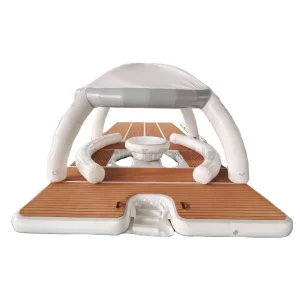 Inflatable Floating Sun Deck Floating Island Lounge Party Leisure Platform Inflatable Floating Party Dock With Tents