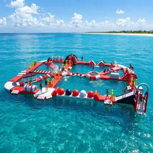 Inflatable Floating Water Park Obstacle Course With Durable PVC Material For Kindergarten & School Use In Sea Or Lake
