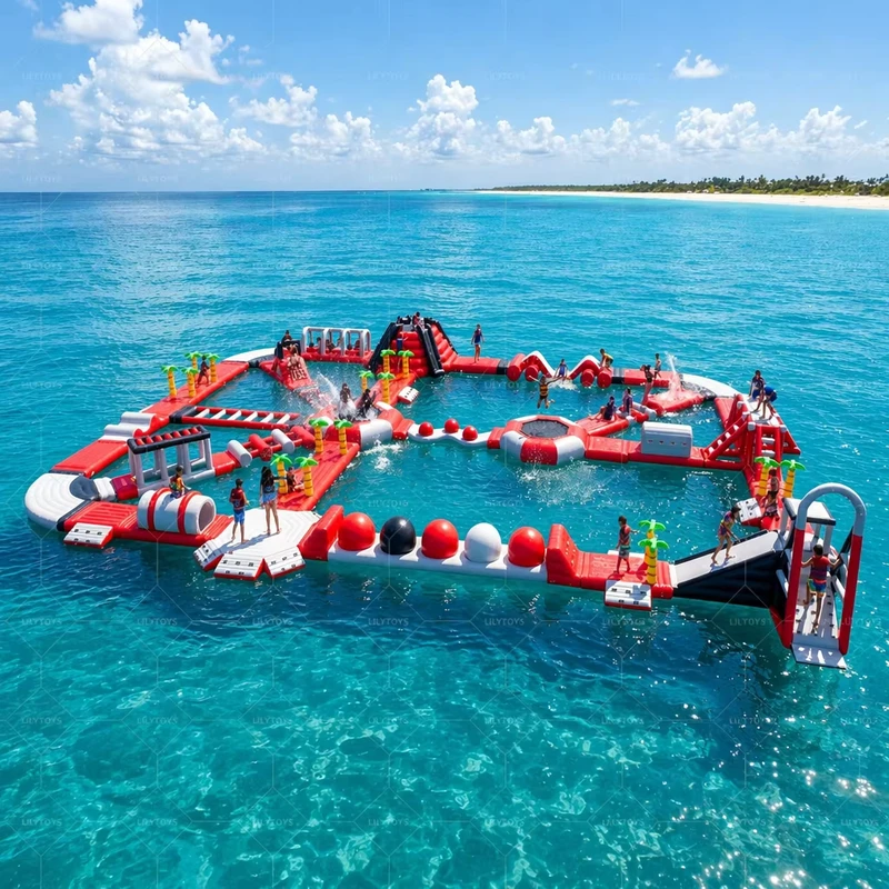 Inflatable Floating Water Park Obstacle Course With Durable PVC Material For Kindergarten & School Use In Sea Or Lake
