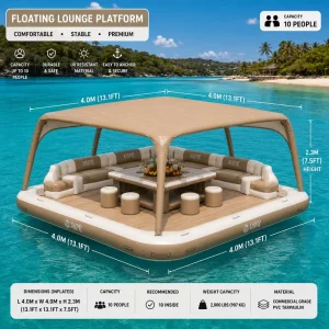 Inflatable Floating Water Platform Island for Boat Dock Jet Ski Dock and Water Recreation