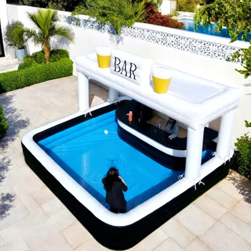 Opblaasbare drijvende waterpoolbar met zitplaatsen