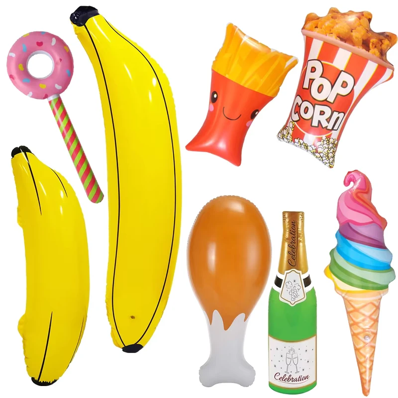 Mainan Inflatable Buah Makanan Pisang Anggur Popcorn Es Krim Donat Lollipop untuk Dekorasi Pesta Kit Mengembang