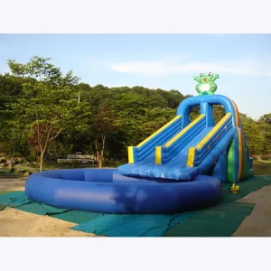 Inflatable Frog Water Slide With Inflatable Round Pool Outdoor Water Park