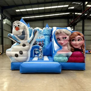 Inflatable Frozen Castle Bounce House Combo Ice Themed Bouncer with Blower for Backyard or Commercial Use