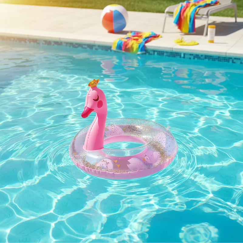 Inflatable Glitter Animal Head Swimming Ring PVC Sparkling 3D Pool Float with Bling Design for Kids Child
