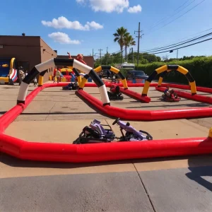 Pista de Corrida Inflável de Go Kart, Jogo Desportivo Portátil, Pista de Carros Bumper, Pista de Corrida de Bola Zorb, Jogos de Parque Infantil Interior e Exterior