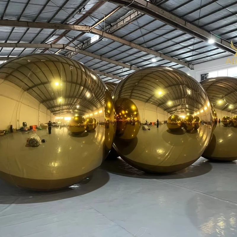 Inflatable Golden Mirror Ball Sealed PVC Ball for Party Shopping Mall Giant Decoration
