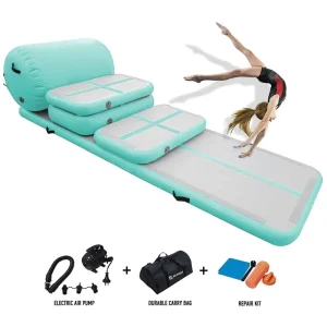 Inflatable Gymnastics Air Track Mat and Roller Training Kit for Home Gym Tumbling