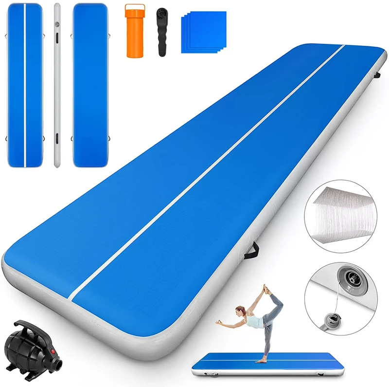 Aufblasbare Gymnastikmatte Set 3x1x0,1m Luftboden Tumble Track mit Pumpe und Reparaturset PVC 1,2mm DWF 9mm Dicke