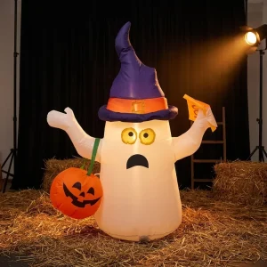 Inflatable Halloween Ghost White Figure with Built in Warm LED Light for Outdoor Garden Entrance Festival Atmosphere Decoration