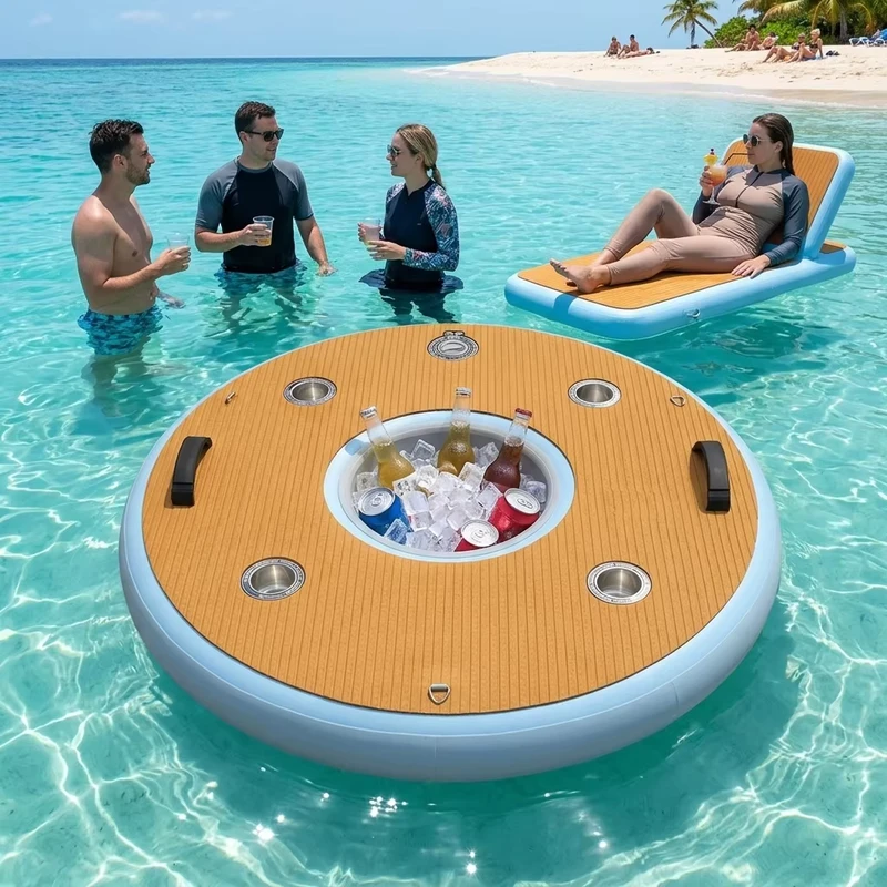 Inflatable Hangout Bar Portable Floating Water Drink Bar with Ice Bucket Drink Floats