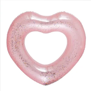 Inflatable Heart Shape Pool Float for Adults with Glitter Sparkle Design and Metallic Finish