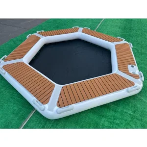 Dock Flottant Gonflable Hexagonal avec Zone d'Eau Ouverte, Pont en EVA Imitant le Teck, Plateforme Aquatique Stable pour Yacht et Loisirs
