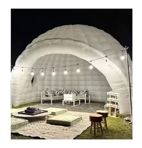 Inflatable Igloo Dome Tent with LED Lights Weather-Resistant Outdoor Party Tent for Backyard Events Camping