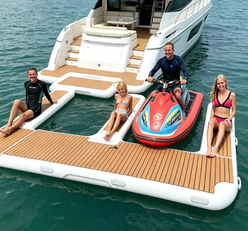 Stazione per Moto d'Acqua Gonfiabile Dock per Barche, Piattaforma Galleggiante a Forma di E