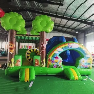 Castello Gonfiabile con Scivolo Acquatico, Design con Palme e Scivolo Rimbalzante