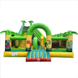 Inflatable Jungle Dinosaur Obstacle Course with Slide Commercial Grade PVC Bounce House Combo for Kids Outdoor Party Rental Use