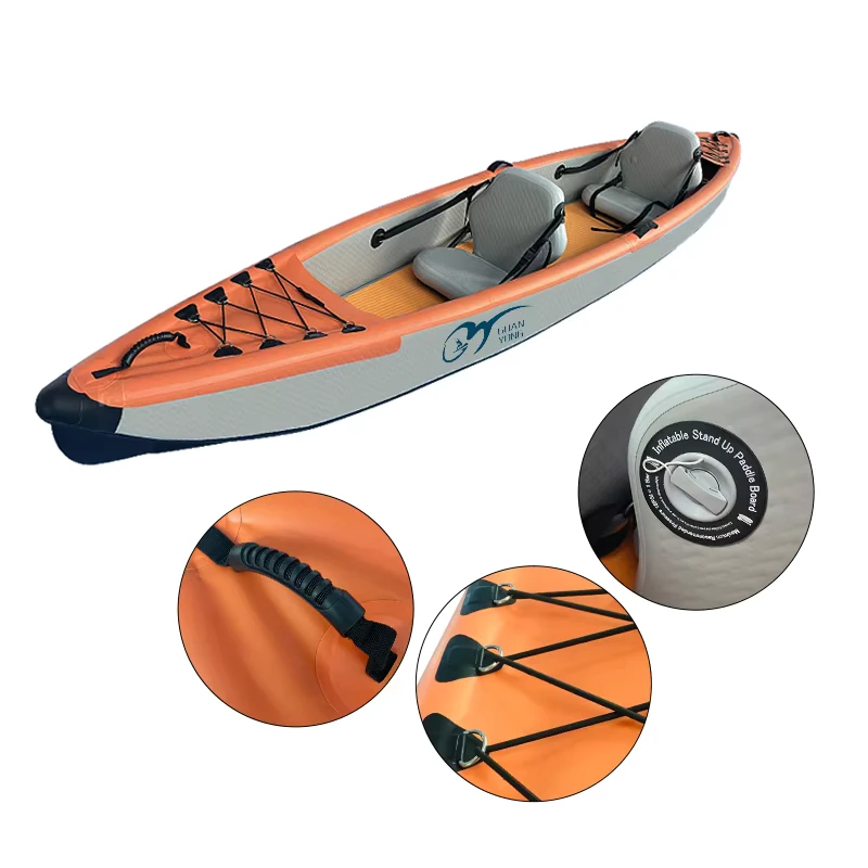 Kayak inflable canoa barco de remo para pesca, PVC aprobado por OEM, 2 personas, asientos dobles, K2, deportes acuáticos, esquí, incluye remos