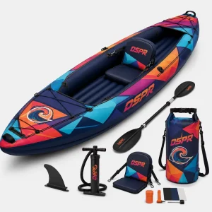 Inflatable Kayak Sit on Top Tandem Fishing Boat with Adjustable Seats Paddle Pump Fin and Repair Kit