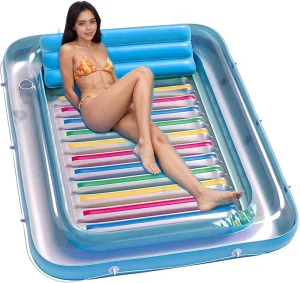 Inflatable Large Comfortable Pool Float Colorful Lounger with Pillow Cup Holder for Adults Swimming Pool Mat for Party