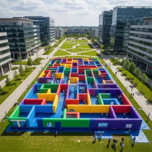 屋外用インフレータブル迷路 巨大インフレータブル遊園地 カスタムコンボバウンサー テーマパーク 商業用遊び場レンタル