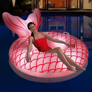 Inflatable Mermaid Flamingo Swan Shark Mount Water Toys with Luminous LED Row Adult Floating Row White Swan Swimming Rings
