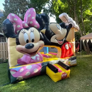 Kombinasi Rumah Lompat Mickey & Minnie Mouse Inflatable untuk Anak-anak, Kastil Bouncy Bertema Mickey dengan Seluncuran untuk Disewa
