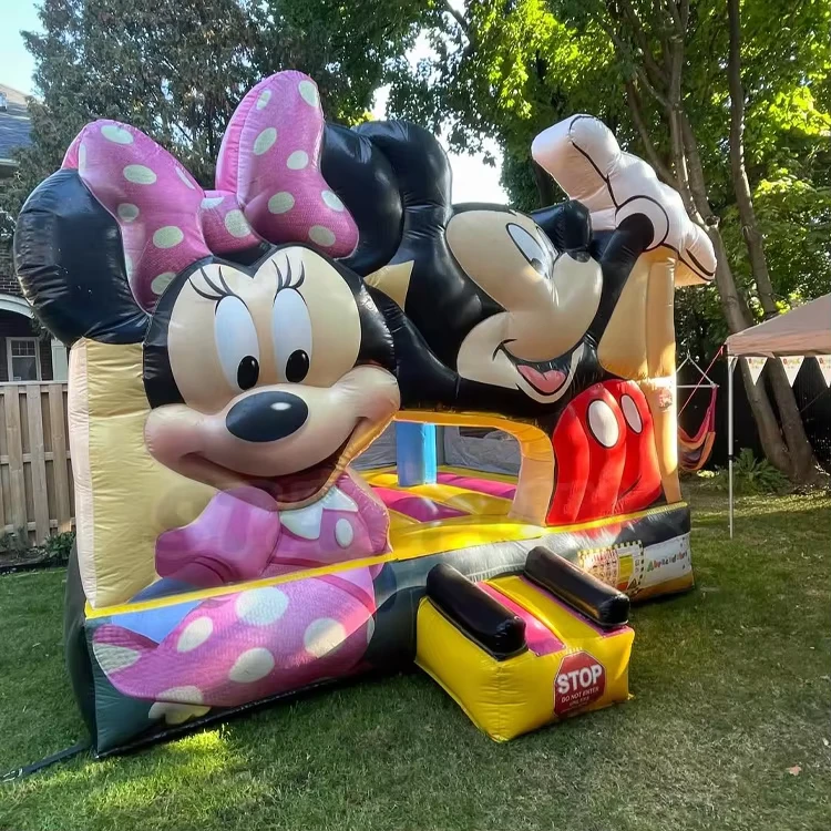 Inflatable Mickey & Minnie Mouse Bounce House Combo Kids’ Outdoor Cartoon Mickey Themed Bouncy Castle with Slide for Rent
