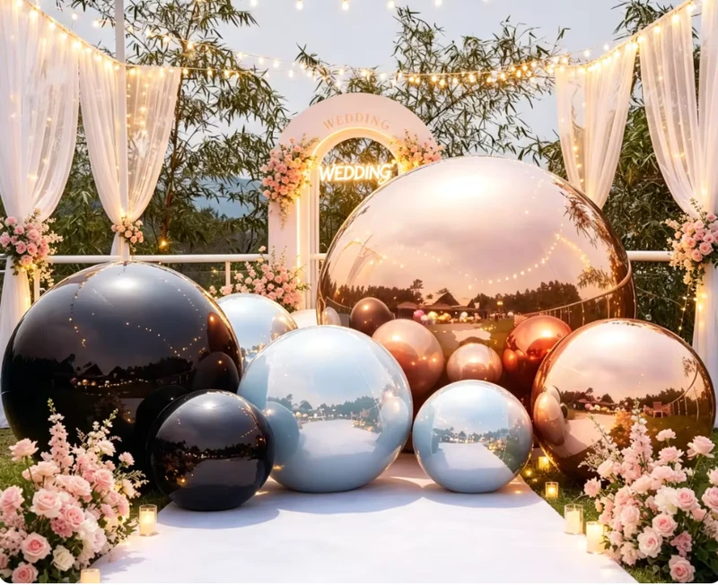 Esfera de Balão Espelho Inflável Brilhante e Metálica para Decoração de Casamento e Eventos
