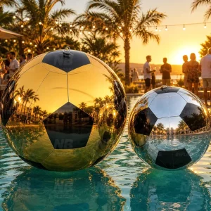 Inflatable Mirror Soccer Ball Gold Silver Customizable Reflective Decoration Ball for Events and Commercial Displays